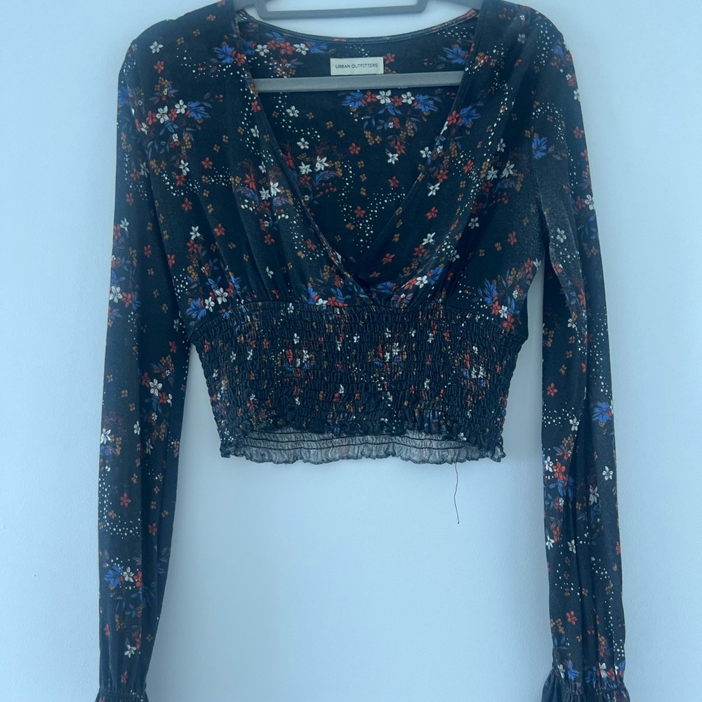 Urban Outfitters Black Floral Smocked Blouse